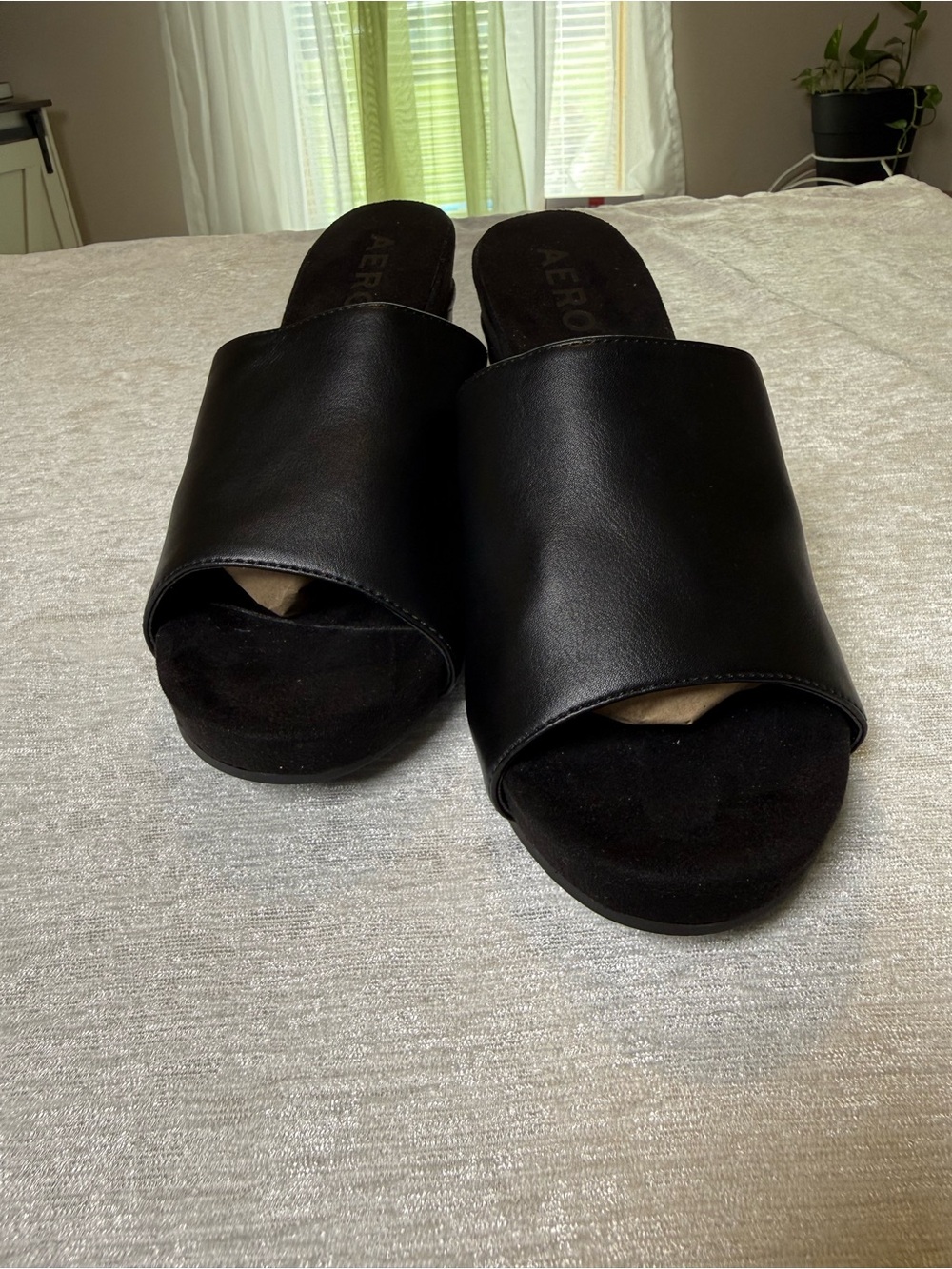 AEROSOLES Black Wide Strap Slide Mules